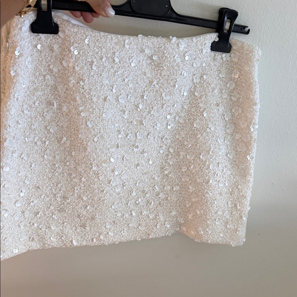 Zara White Sequin Mini Skirt